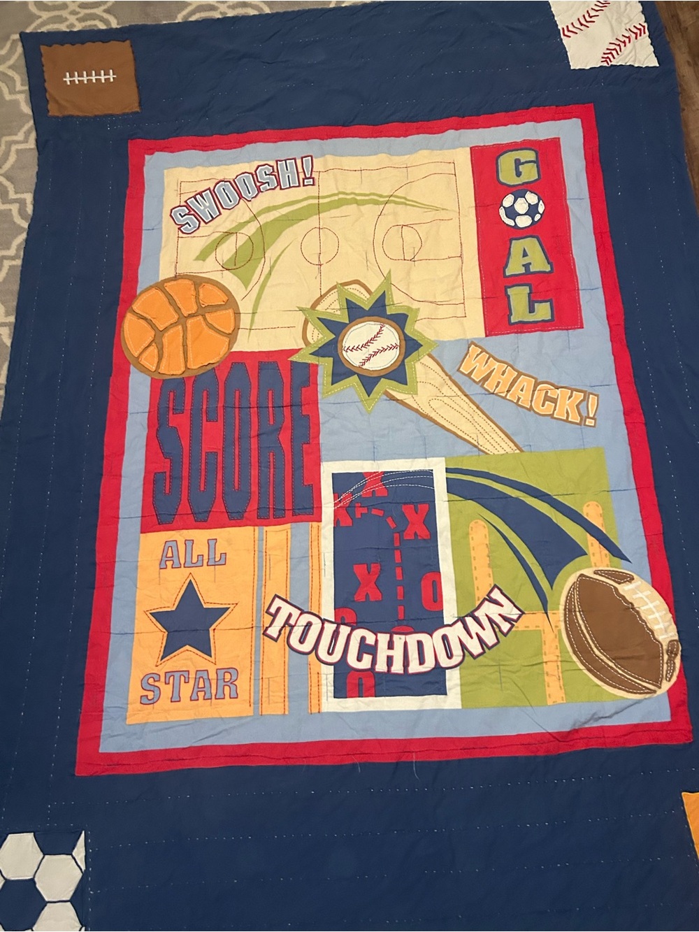 Handmade Youth Sports Patchwork Quilt & Baseball Picture Home Interior